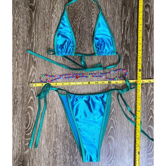New Large Triangle Bikini with Waist Beads Charms Contrast Trim Micro Mini Beach - Picture 5 of 5